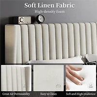 Fullfurnique Upholstered Bed Frame with Wing Side and Channel Headboard, Queen, Ivory