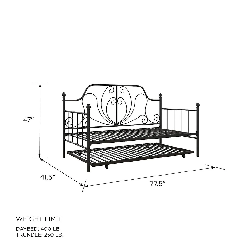 Lit de repos en métal ivoire avec lit gigogne
