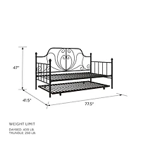 Lit de repos en métal ivoire avec lit gigogne
