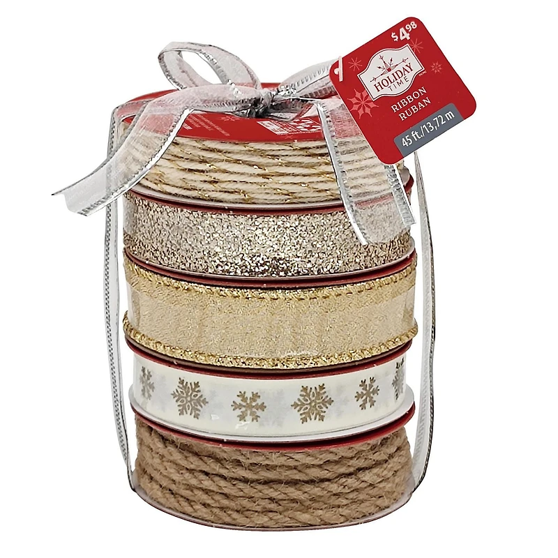 Holiday Time Nature Metallic Tower Ribbon 45Feet