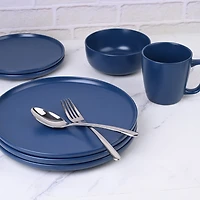 Mainstays Alessandra Mat Bleu Set de vaisselle en pierre de 12 pièces