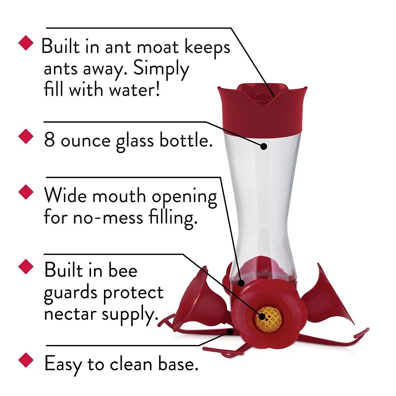 Perky-Pet Pinch Waist Glass Hummingbird Feeder, 8 oz wide mouth bottle