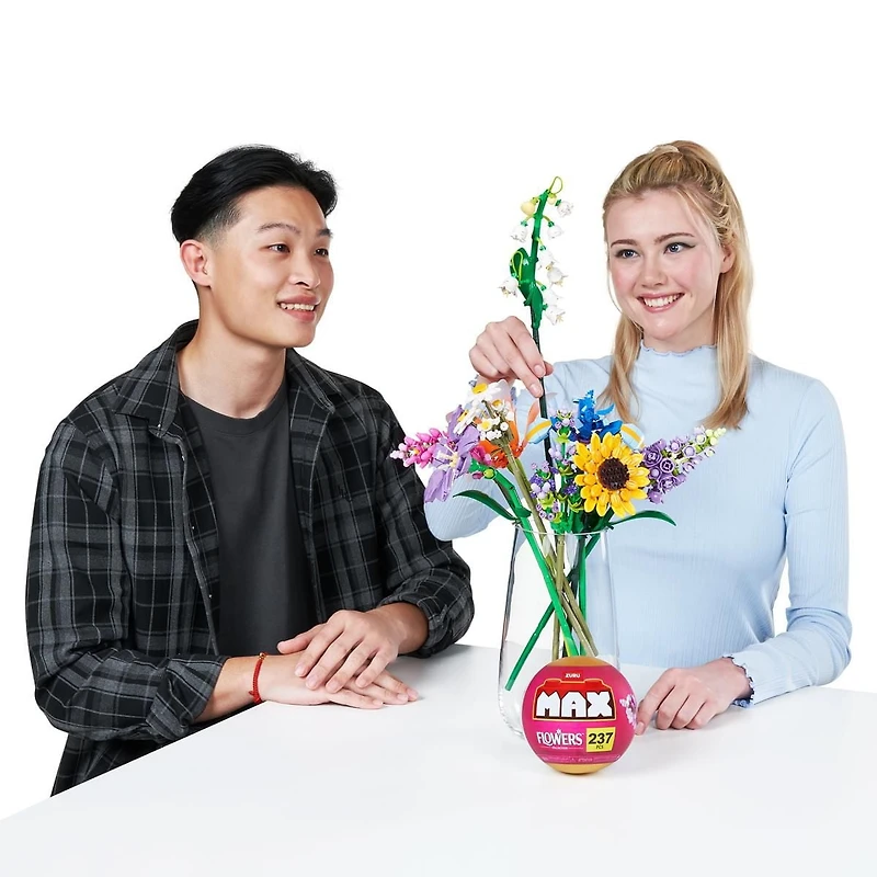 MAX Build More Premium Flowers Building Bricks (Assorted) Novelty Unboxing Toy Collectible Mini's by ZURU, flowers, capsule, collection