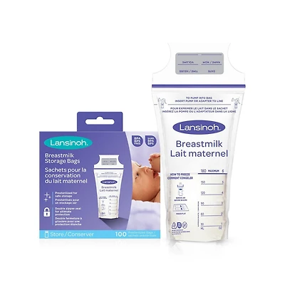 Lansinoh Breastmilk Storage Bags, 100 Count, Baby Essentials, Fast Freeze & Thaw Breast Milk Bags, 6 Oz, Superior Strength & Stretch, 6oz/180ml, Presterilized Bags