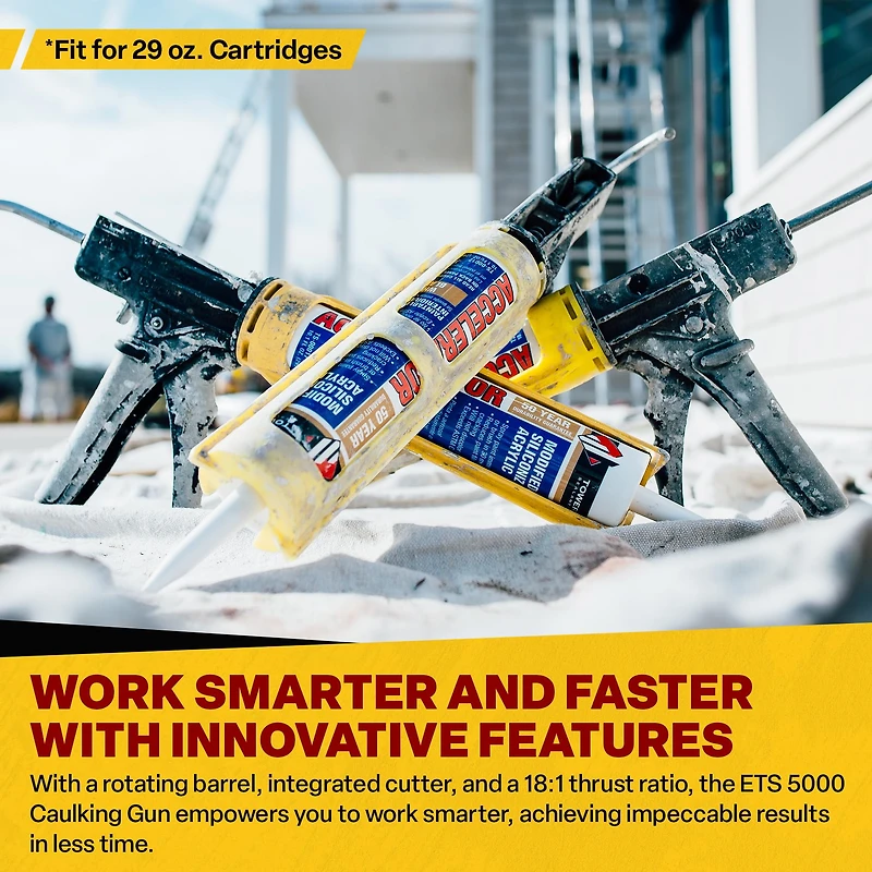 Dripless ETS5000 29oz Composite Rotating Barrel Industrial Caulk Gun w /18:1 Thrust Ratio