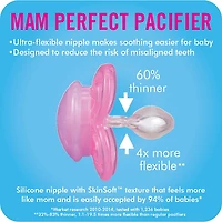 MAM Perfect Night Pacifiers, Glow in the Dark Pacifiers (2 pack) MAM Pacifiers 0-6 Months, Best Pacifier for Breastfed Babies, Baby Girl Pacifier