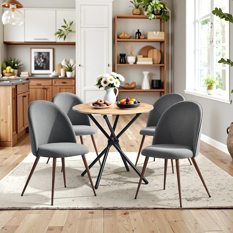 Homy Casa 3-Piece Dining Set with 31.5 inch Faux Dark Brown Table 2 Chairs for Breakfast Nook, Grey Fabric