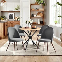 Homy Casa 3-Piece Dining Set with 31.5 inch Faux Dark Brown Table 2 Chairs for Breakfast Nook, Grey Fabric