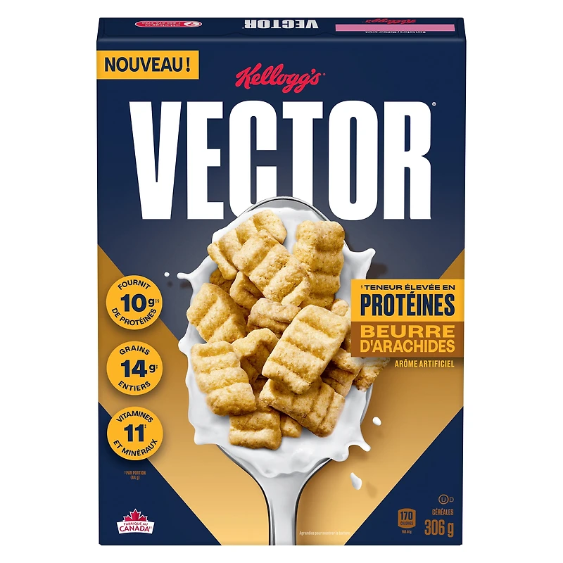 Céréales Kellogg’s® Vector® Croustillant au beurre d’arachide à teneur élevée en protéines 306 g Céréales Kellogg’s® Vector® Croustillant au beurre d’arachide à teneur élevée en protéines, 306g