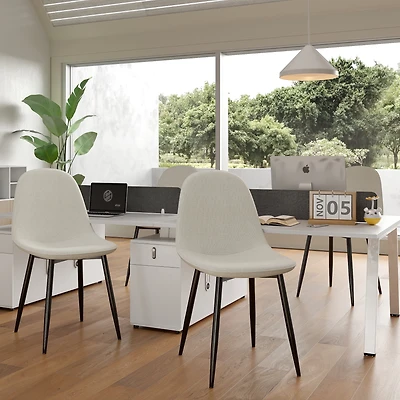Homy Casa Set of 4 Upholstered Office Side Chairs with Armless Design for Home Workspace, Beige Fabric