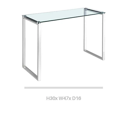 Gyna console table large glass top with shiny gold legs