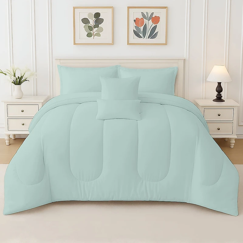 Beddora Ensemble de Lit 5 Pcs – Comprend une Couette, 2 Taies d'Oreiller, un Coussin Décoratif et un Coussin Carré – Ultra-Doux, Toutes Saisons, Grand – Blanc Éclatant