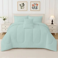 Beddora Ensemble de Lit 5 Pcs – Comprend une Couette, 2 Taies d'Oreiller, un Coussin Décoratif et un Coussin Carré – Ultra-Doux, Toutes Saisons, Grand – Blanc Éclatant