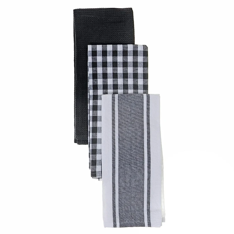 3 Emballages En Tissu À Vaisselle Ensemble Gris Plaid