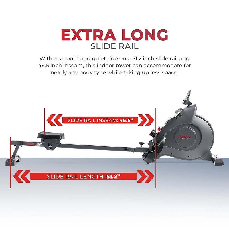 Sunny Health & Fitness Smart Magnetic Rowing Machine with Extended Slide Rail with Exclusive SunnyFit® App Enhanced Bluetooth Connectivity – SF-RW522016