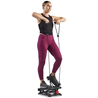 Sunny Health & Fitness Total Body Smart 2-in-1 Stepper Machine, Total Body Workout, Adjustable Hydraulic, LCD Monitor, Resistance Bands, Non-Slip Pedals with Optional Smart SunnyFit App