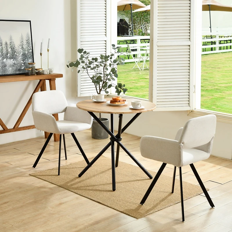 Table à manger 2 personnes Homy Casa, plateau rond de 80 cm avec pieds en métal industriel, table de petit-déjeuner, brun foncé