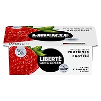 Liberté Greek 0% Yogurt 4-Pack, Strawberry, High Protein and Probiotics, 100 g, 4 ct, 4 x 100 g, 400 g