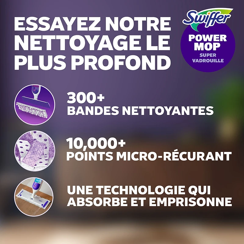 Trousse de nettoyage multisurfaces Swiffer SuperVadrouille pour le nettoyage des planchers parfum Frais la trousse comprend un balai SuperVadrouille 2recharges de coussins nettoyants 1sltin nettoyante