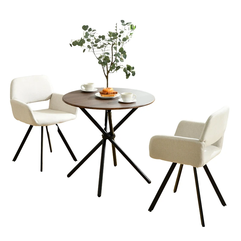 Ensemble de salle à manger moderne Homy Casa 3 pièces avec table ronde de 80 cm (31,5 pouces) imitation bois et 2 chaises pivotantes, style industriel, idéal pour les petits espaces