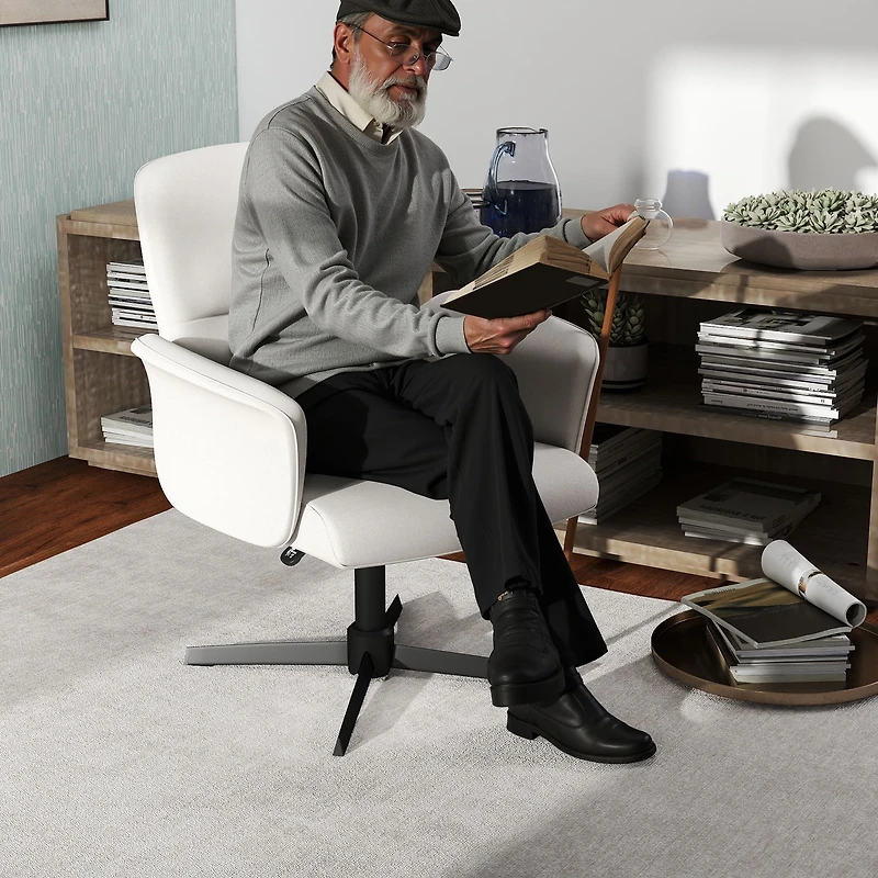 Lot de 2 fauteuils pivotants et ergonomiques Homy Casa, hauteur réglable, en chenille beige, pour salon