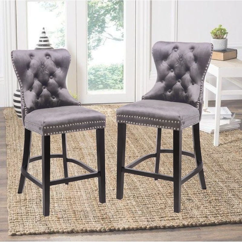 Ley Counter Stool in Black Velvet, Vintage Stool, Velvet Upholstered Stool, Island Counter - Set 2