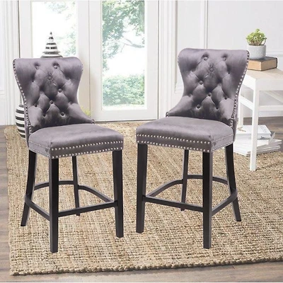 Ley Counter Stool in Black Velvet, Vintage Stool, Velvet Upholstered Stool, Island Counter - Set 2