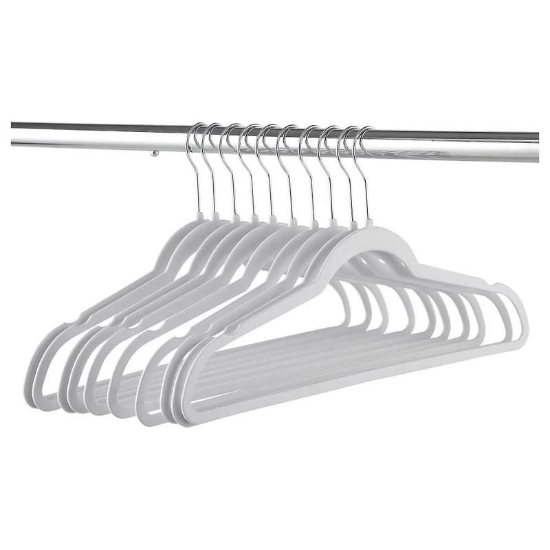 Mainstays 10PK Slim Plastic Hangers, Slim Clothes Hangers for Adult,10 Pack, White, Durable Plastic, Light weight, Space Saving Design, Hanger size:17.44 in.W x 0.2in.D x 9.53in.H/44.3cm x 0.51cm x 24.2cm; Durable and light weight;