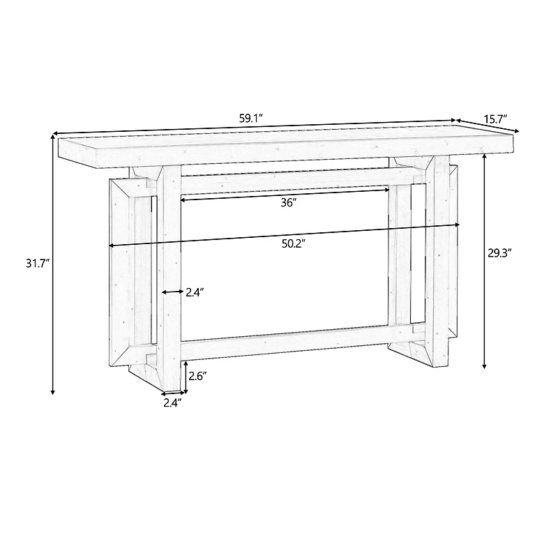 Noble House Table d'Entrée Peinte 59,1 Pouces, Console Design Triple Rectangle en Placage de Pin avec Pieds en Pin Épais, Extra Long, Noir