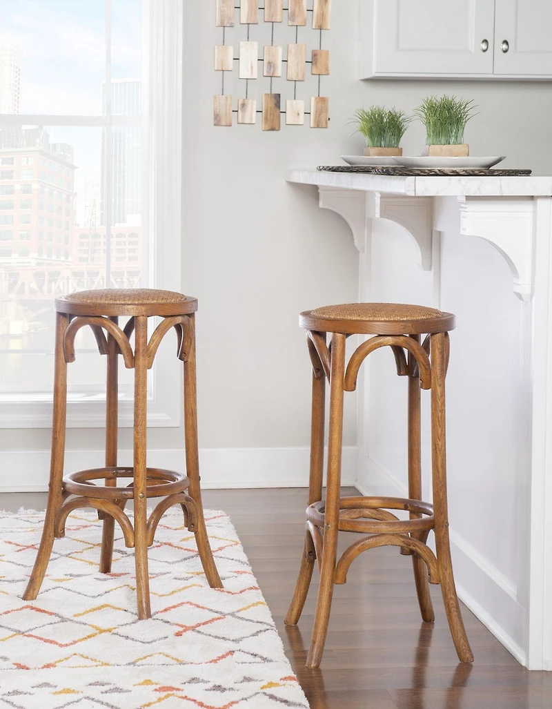 Tabouret de Bar Sans Dossier Whit Avec Assise en Rotin, Noyer