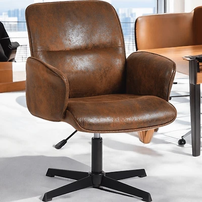 Homy Casa Swivel Desk Chair, Adjustable Ergonomic Office Chair, Brown Faux Suede