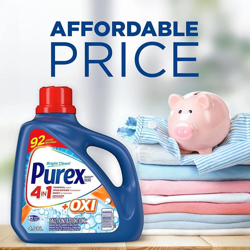 Purex Plus Oxi 4 in 1 Concentrated Liquid Laundry Detergent, 4.08 Litres, 92 Wash Loads