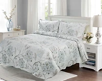 Marina Decoration Rich Printed Embossed Pinsonic Coverlet Bedspread Ultra Soft Bedding Summer Quilt Set with Shams, Blue Hydrangea Floral Pattern