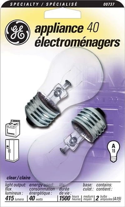 Lampe d’électroménager A15 GE 40 W – paquet de 2