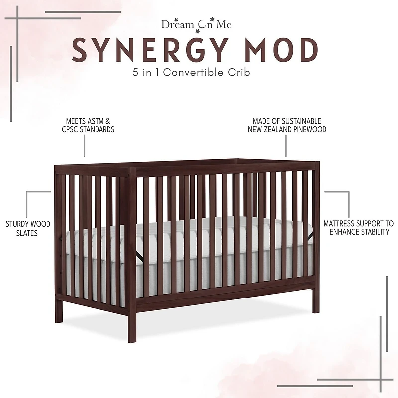 Dream On Me Synergy MOD Crib, Made with Sustainable New Zealand Pinewood, Convertible Crib