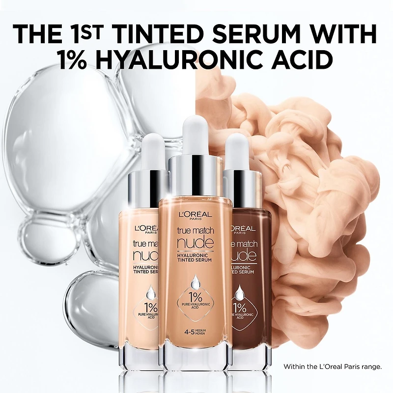 L’Oréal Paris Sérum Teinté True Match Nude avec Acide Hyaluronique à 1 % Infusé d’acide hyaluronique