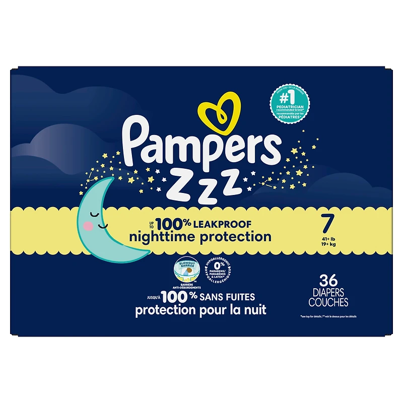 Couches Pampers Swaddlers Overnight, format Super S3 à S7 Tailles 3-7, 66-36 couches