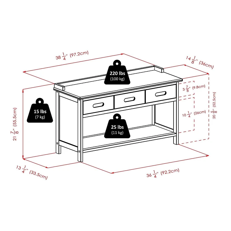 Banc de rangement Adriana 4pc avec paniers en noyer