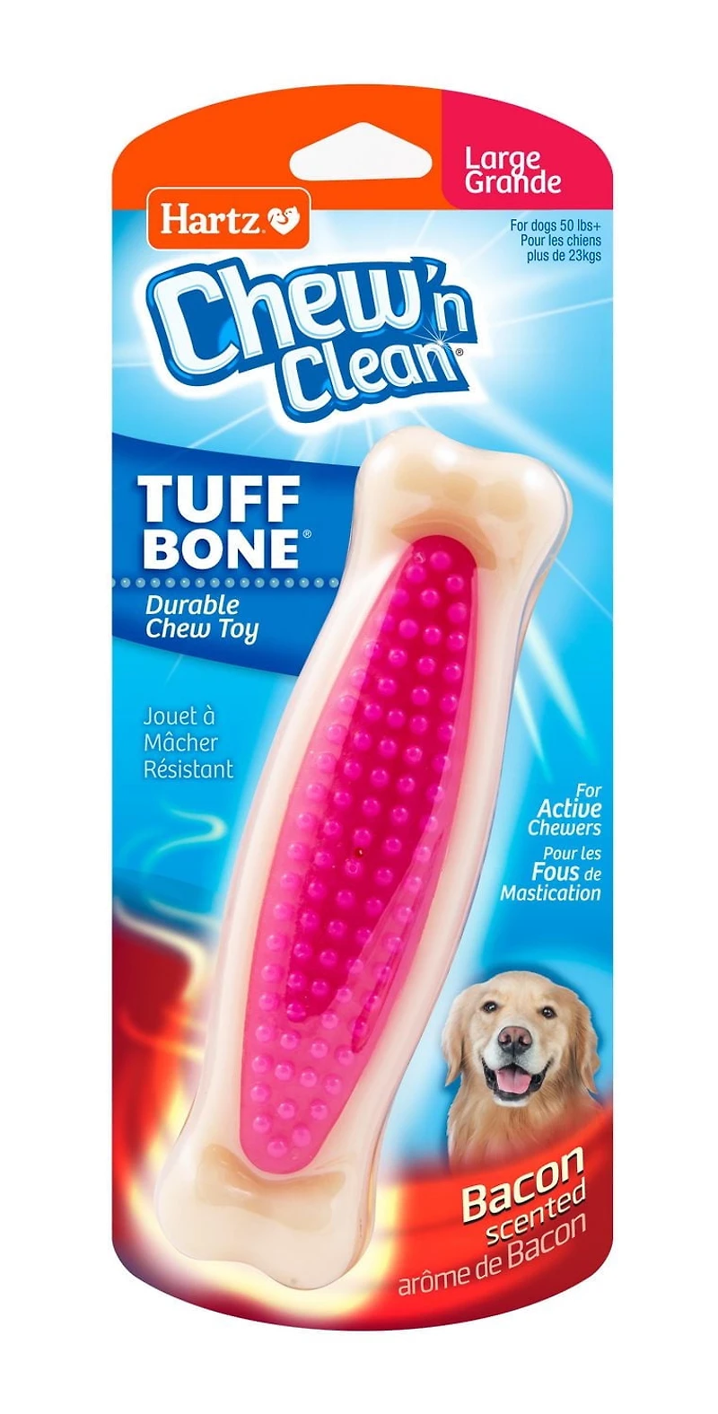 Jouet pour chien Hartz Chew 'n Clean Tuff Bone Dog grand Jouet Chien Chew 'n Clean Tuff bone arome de bacon