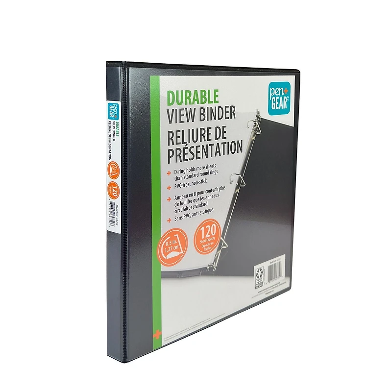 PEN+GEAR 1/2 » DURABLE VIEW BINDER, Slant D-Ring, NOIR