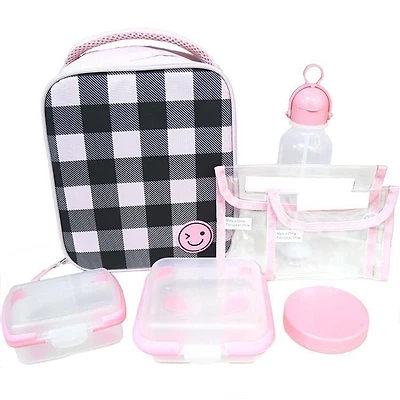 7-Piece Lunch Bag Kit, Black and Pink Checkered