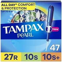 Tampons Tampax Pearl avec tresse anti-fuites LeakGuard, degré d’absorption régulier/super/super plus, emballage multiple, non parfumés, 47 tampons