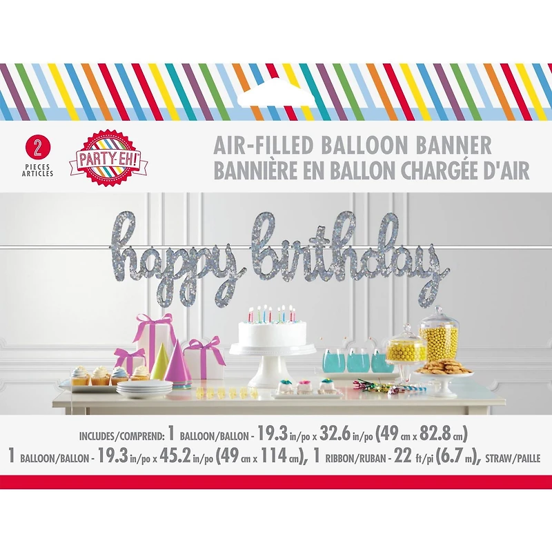 bannière de ballons Joyeux anniversaire d'argent prismatique doré Bannière ballons Joyeux Bday