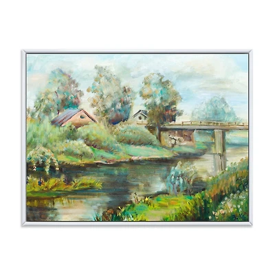 Designart Pont sur la rivière dans un paysage rustique ART MURAL À CADRE FLOTTÉ