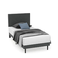 Homy Casa Upholstered Twin Bed with Tech Charging and LED Lights, Modern Headboard, Grey
