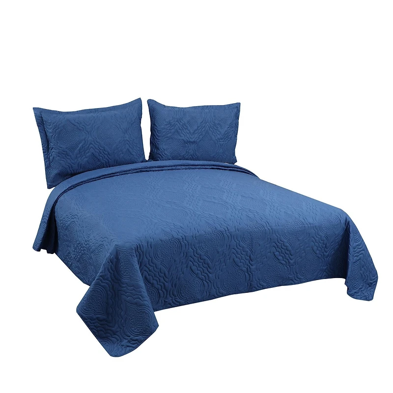 Marina Décoration Literie ultra douce avec couvre-lit en tissu Pinsonic en relief uni, bleu marine, pour l'été