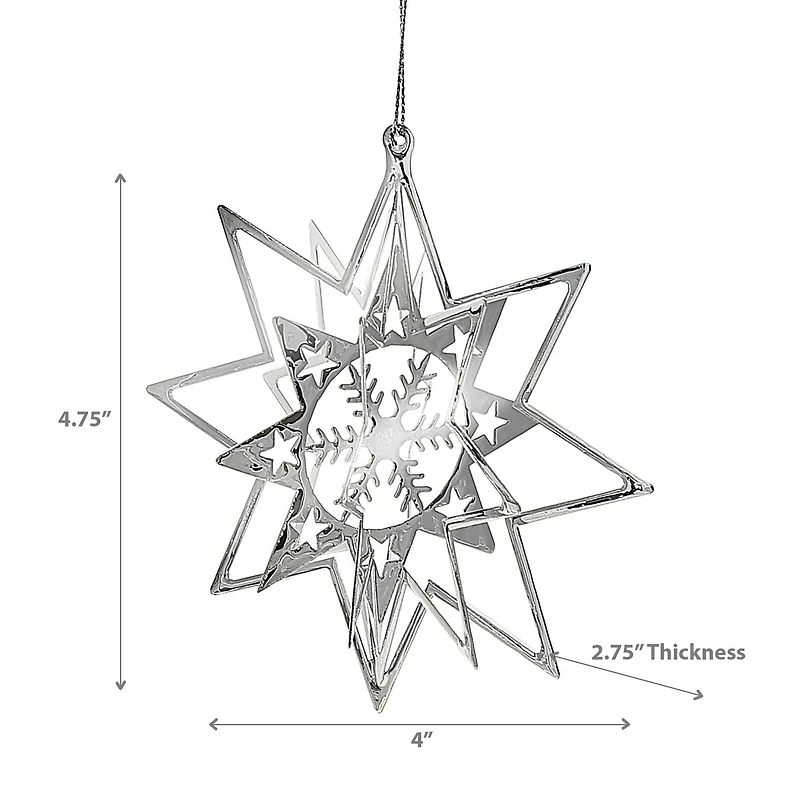 Christmas Spinning Silver Star Metal Ornement Flake De Neige - Ensemble De 12