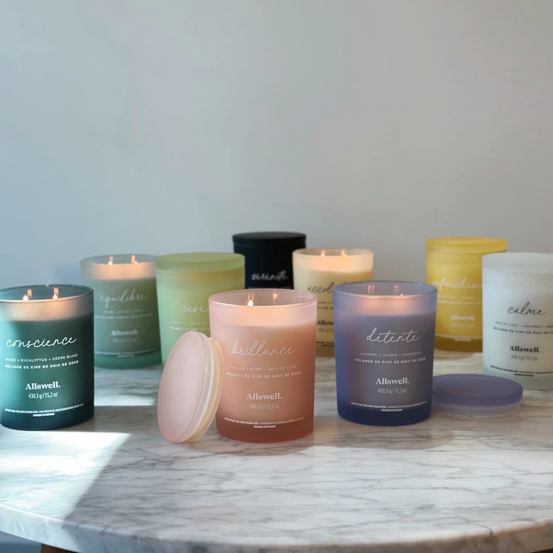 Bougie spa parfumée à la cire de noix de coco 15 oz Allswell, Brillance (Vanille + Poire + Noix de coco) Mélange de cire de noix de coco