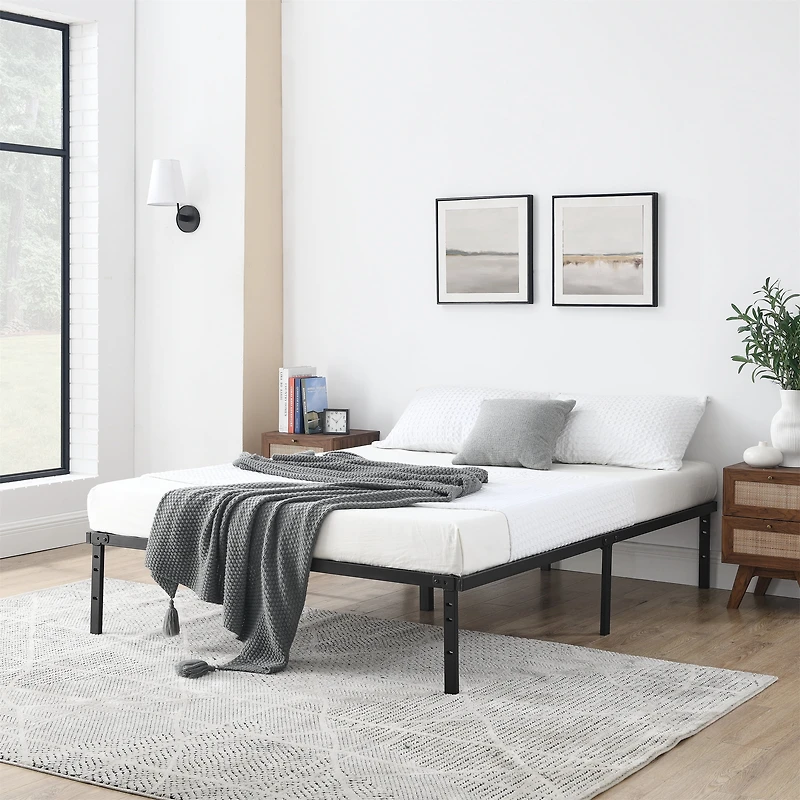 Mainstays Queen 14" Heavy Duty Steel Slat Platform Bed Frame with Storage Space Under Frame, No Box Spring Required, Black, Sizes Twin, Full, Queen