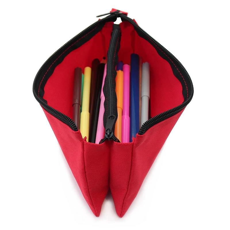 Pen + Gear 3 Pocket Pencil Pouch in Red Polyester with Black Zips